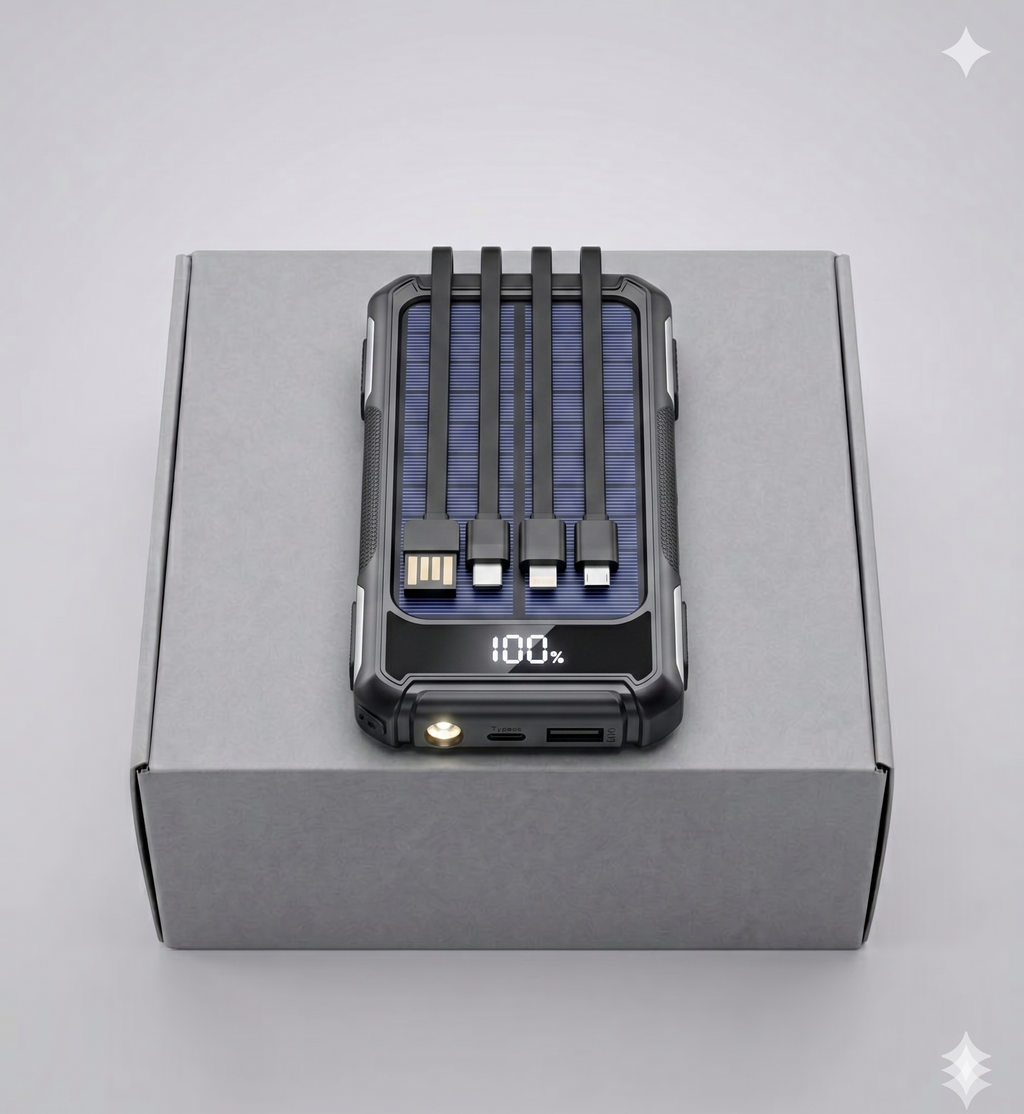 20000mAh Solar Power Bank with Type C Fast Charging - Stay Charged, Stay Safe, Stay Connected