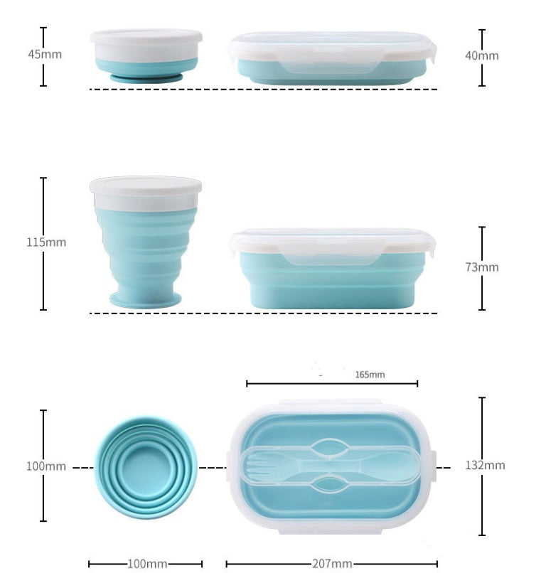 Portable Foldable Silicone Lunch Box — Collapsible Travel Food Container with Water Cup