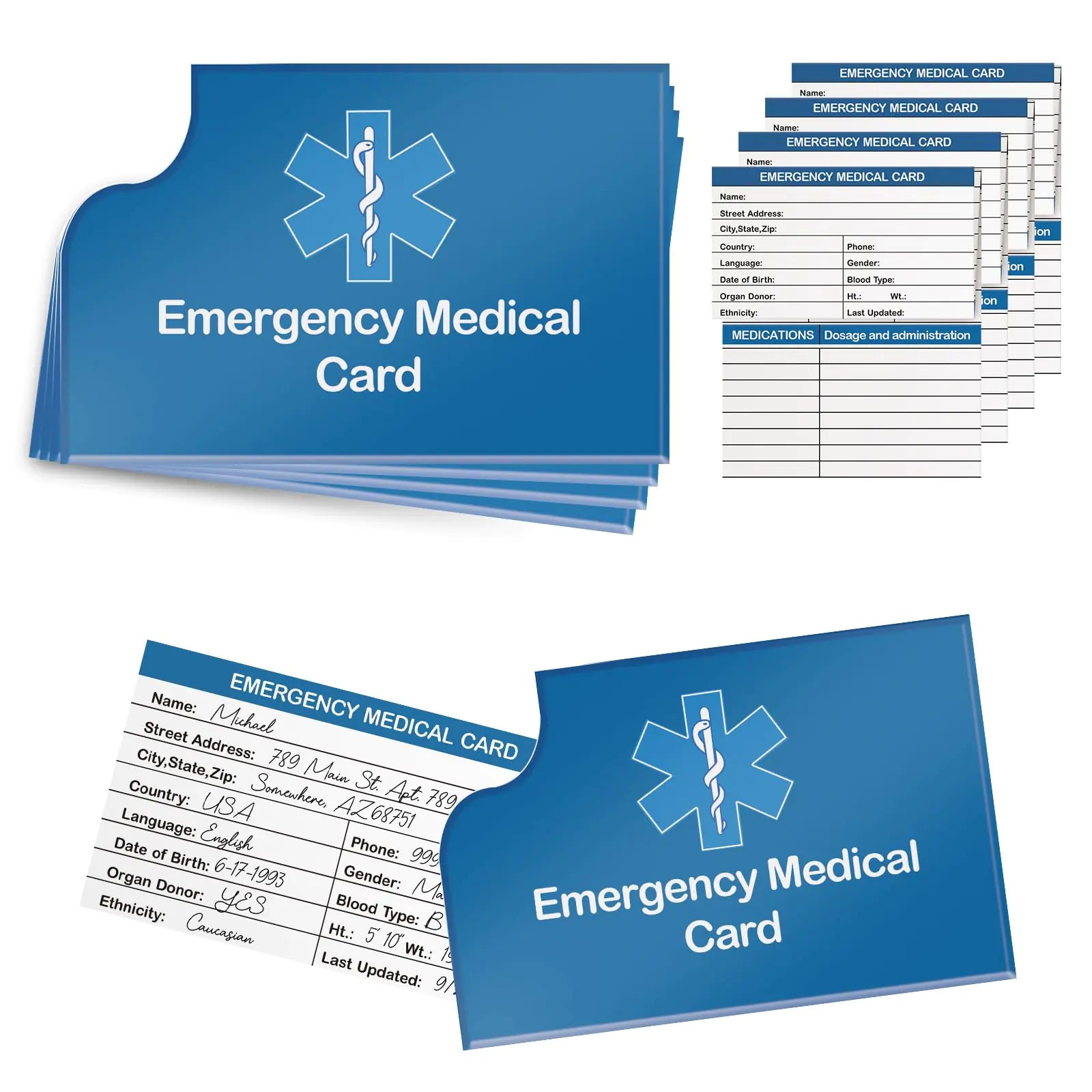 Pocket Size - 4 Pack Emergency Information Id Card